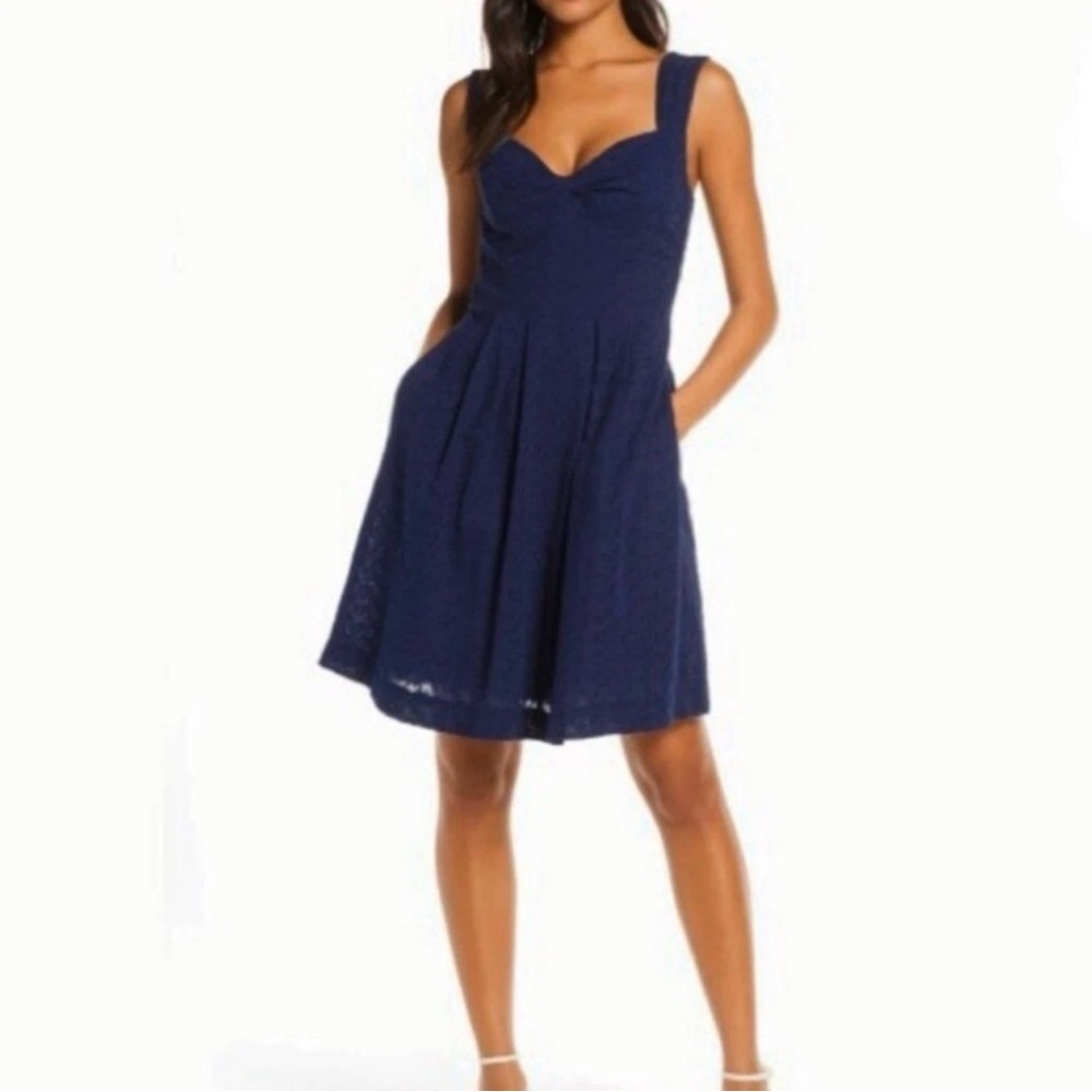 LILLY PULITZER Women’s 0 Cyndi Navy Blue Fishy Eyelet DRESS Classic Preppy